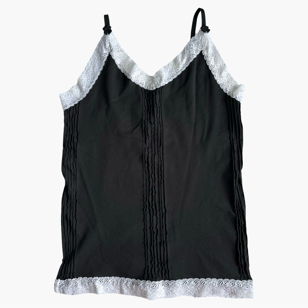 Cacique Women's Black White Lace Trim Slimming Camisole Tank Size 14/16
